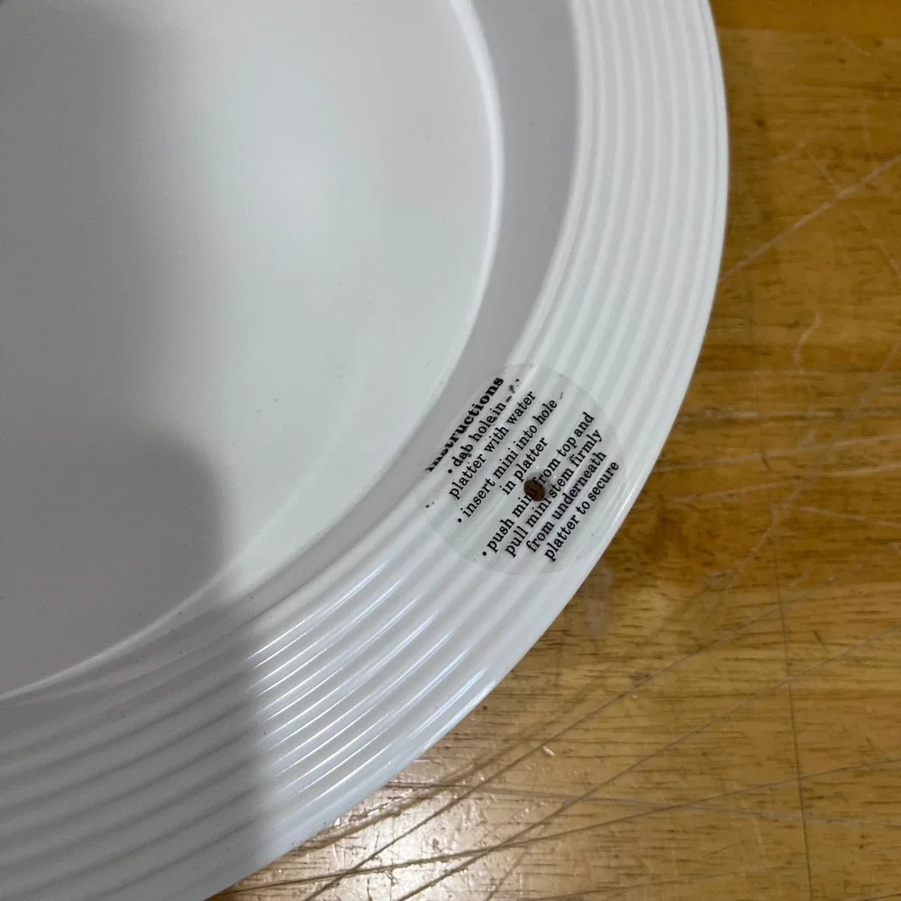 Nora Fleming Melamine Pinstripe‎ Round Platter with Dip Bowl White 13 inch